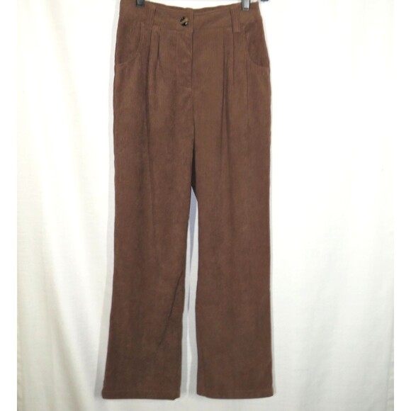 Halara Acorn Brown Corduroy Pleated Zip Up Pants With Pockets Size XS - Picture 5 of 9